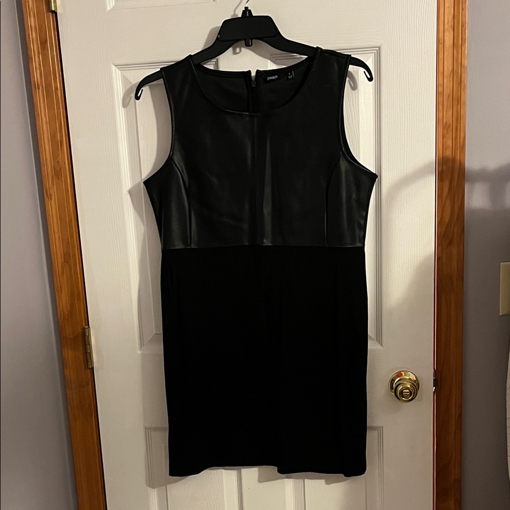 Peach Black Faux Leather Top Sleeveless Mini Dress